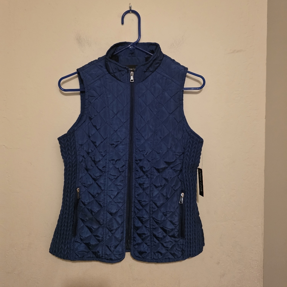 New Look Blue Quilted Vest With Pockets Size Medium